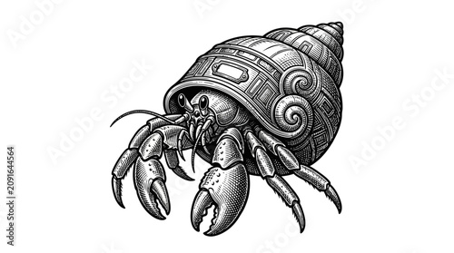Photos Hermit crab in shell closeup view.