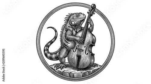 Fotografie Lizard playing a stringed instrument music.