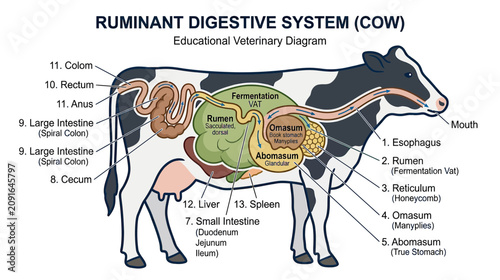 Tableau sur toile Ruminant Digestive System of a Cow Educational Diagram