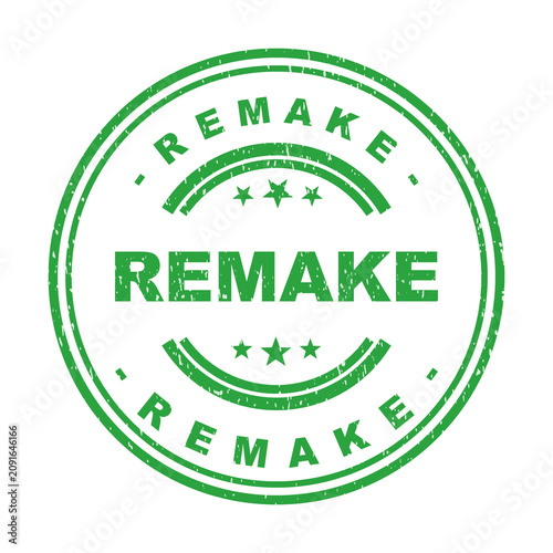 Photos Green rubber stamp style circular icon with the word remake in the center