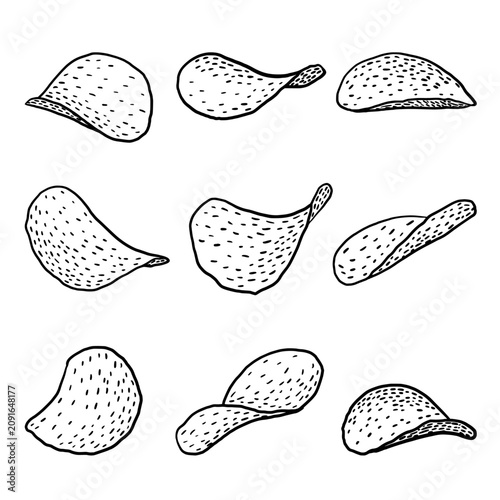 A collection of hand-drawn, doodle-style chips