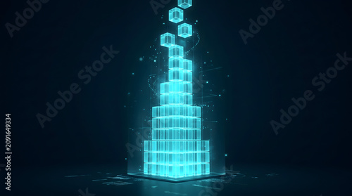 Transparent glass blocks stacking upward to represent sustainable organizational growth and business expansion.
