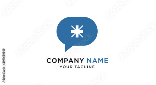 Konstfotografi A blue speech bubble logo template.