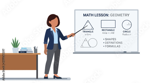 Teacher Explaining Lesson with Pointer Flat Vector Illustration