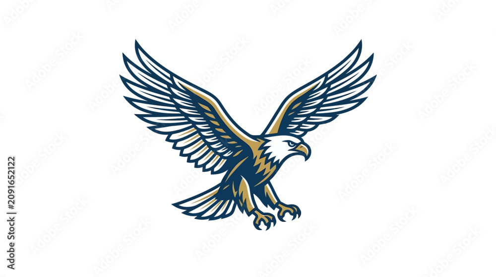 Fototapeta premium Illustration of a flying eagle with outstretched wings on a white background.