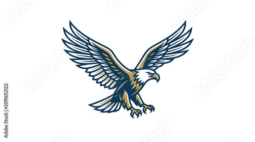 Foto Illustration of a flying eagle with outstretched wings on a white background