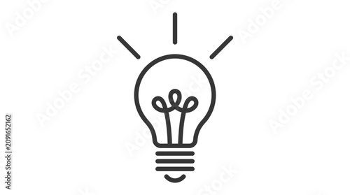 Foto Line drawing of a lightbulb with rays on a white background, symbolizing ideas and innovation in a minimalist style