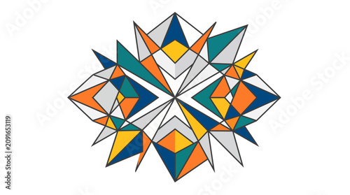 Φωτογραφία Geometric abstract illustration of a colorful starburst pattern on a white background with vibrant orange, blue, yellow, and gray shapes