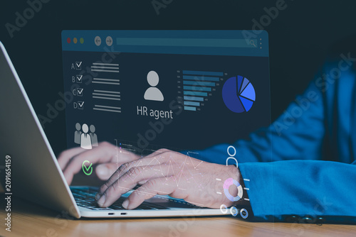 AI HR Agent Dashboard for Recruitment Automation, Talent Acquisition, Workforce Analytics and Human Resources Management on Laptop