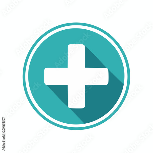 Teal circle with white plus sign and shadow