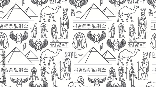 Foto Ancient Egypt hieroglyphic pattern line art.