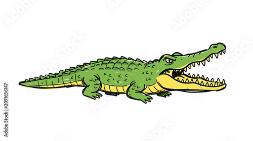 Schilderij op canvas Green cartoon crocodile with open mouth and sharp teeth.