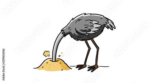 Konstfotografi Humorous cartoon ostrich burying its head in the sand.