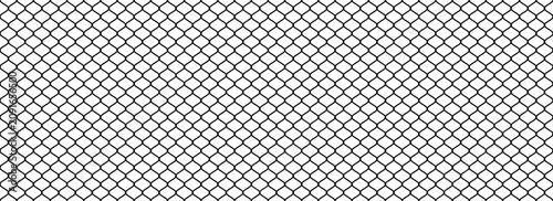Seamless wire fence pattern. Black mesh net texture background. Lattice grid chain silhouette for barrier wall, safety zone, construction backdrop. Repeated metal henge enclosure wallpaper. Vector