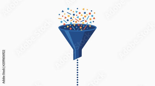 Data Filtering Process Funnel Illustration Representing Information Sorting