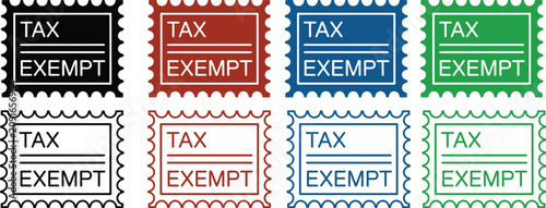 Fotografie A collection of colorful tax exempt stamps on a white background