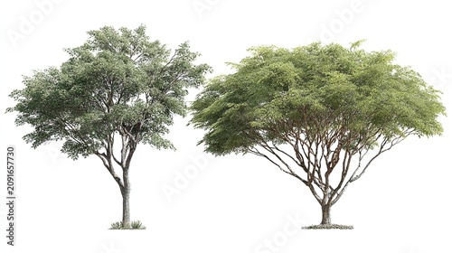 Two green trees isolated on white background, tree illustration