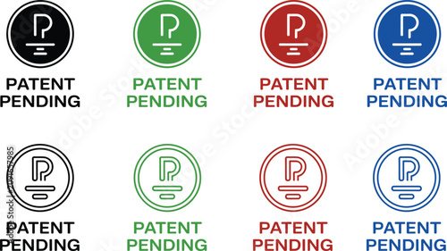 Fotografie A collection of patent pending logos in various colors and styles on a white bac