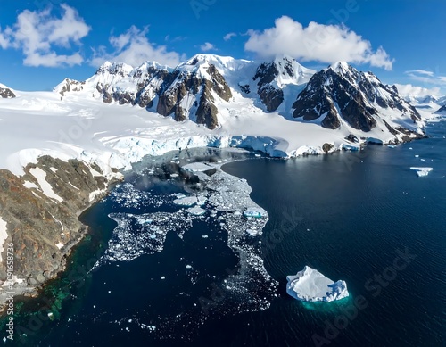 Snow Covered Mountains Overlooking Deep Blue Ocean