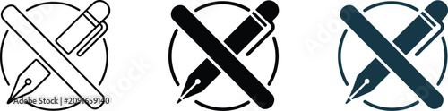 Foto A set of three icons featuring pens crossed over pencils in a circular design