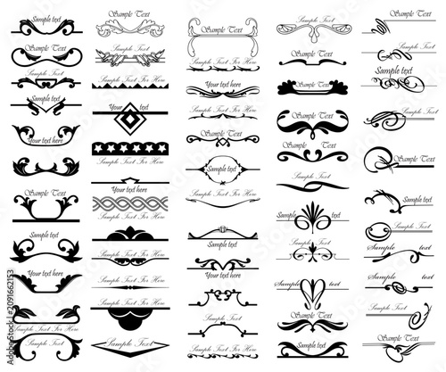 Set of vintage calligraphic borders, dividers, text frames, and decorative ornaments.