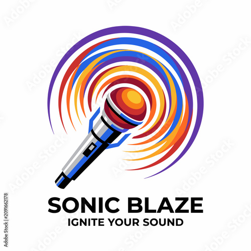 This vibrant logo showcases a microphone surrounded by colorful soundwaves, representing creativity and passion in audio and music production for brands.