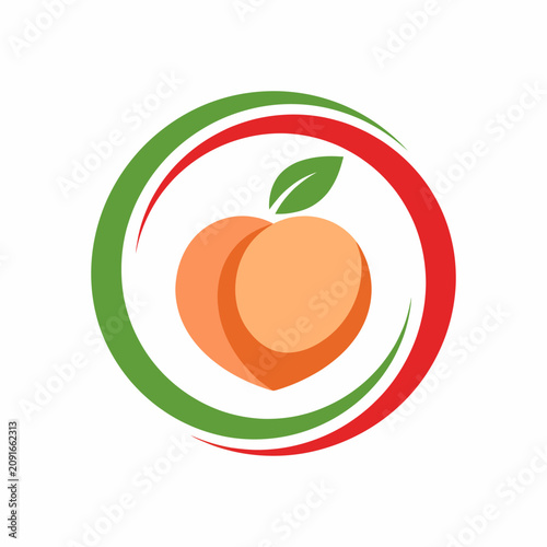 This image features a stylized peach icon encompassed within a circular design, symbolizing freshness, health, and vitality in a vibrant color scheme.