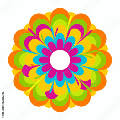 This colorful floral design features layered petals in bright hues, creating an eye-catching and lively visual that is perfect for various artistic projects and decorations.