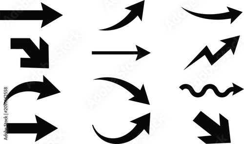 collection of black arrows on white background for design