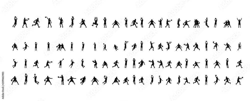 Fototapeta premium Basketball Player Action Poses Collection Vector Icons