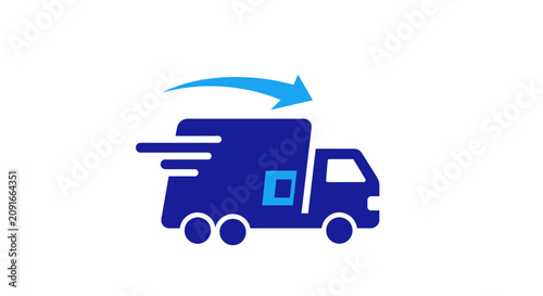 Fotografie A blue icon of a fast delivery truck moving quickly across the screen