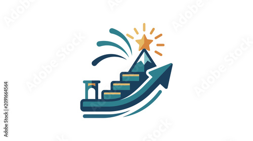 Success achievement illustration with rising arrow and mountain top