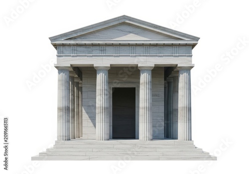 Classical Greek Temple with Marble Columns and Pediment Isolated on White Background for Architectural Design