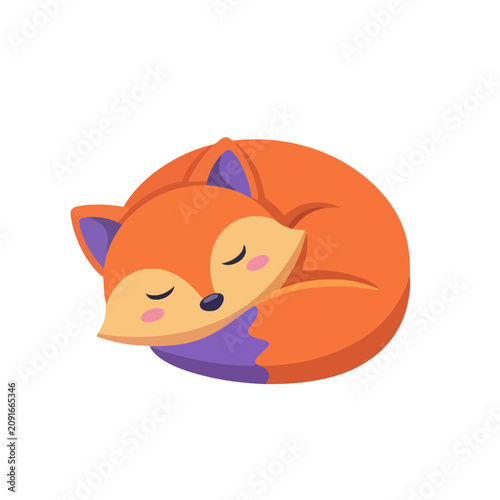 Sleeping Fox Flat Vector Icon