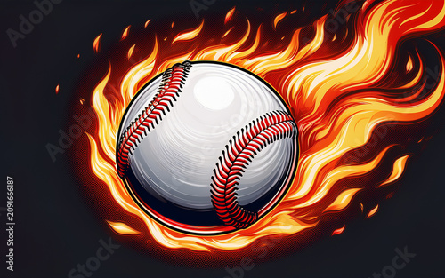 Abstract baseball ball engulfed in fierce blue and orange fire flames.