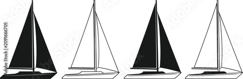 Foto Sailboat icons sailing ship set black and white nautical transport for sea travel and adventure