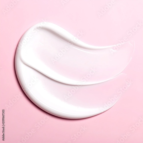 Smooth White Cosmetic Cream Swatch Spread on Soft Pink Background