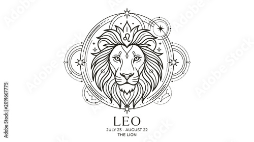 Minimalist leo zodiac lion head with celestial geometric frames