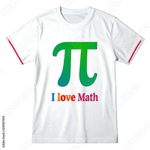 White Math Themed T Shirt with Green Pi Symbol on Light Gray Background