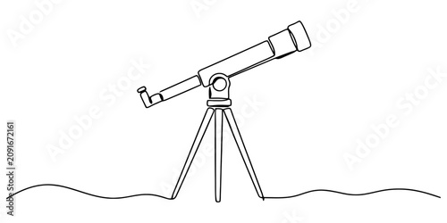 Konstfotografi Continuous single line drawing of an astronomical telescope on a tripod for spac