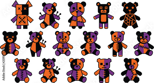Fotografía Creepy Halloween voodoo teddy bear collection featuring spooky stitched plush to