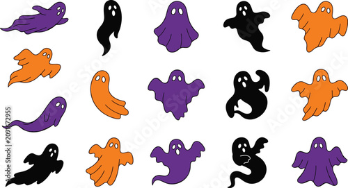 Photos Spooky Halloween ghost characters collection with flying and floating little pha