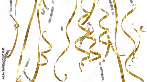PNG Falling gold and silver party ribbons and streamers on transparent background