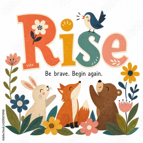 Whimsical Animal Illustration Featuring A Bunny Fox And Bear Surrounded By Colorful Flowers