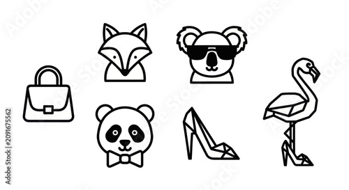 Photography Fashionable animals with accessories and high heels line art.