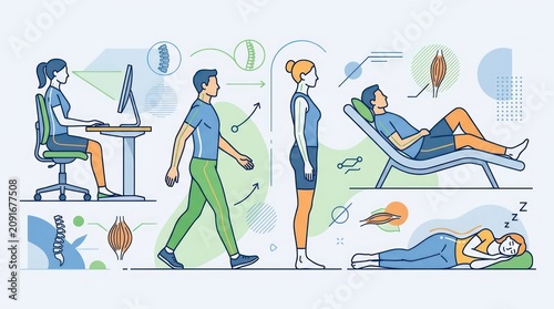 Ergonomic Posture Guide for Sitting Walking Standing and Sleeping.