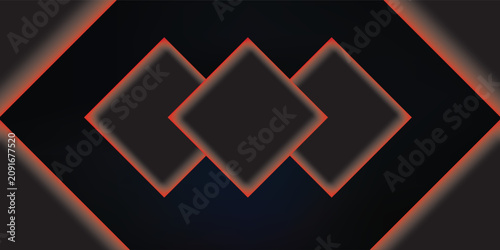 Obraz na plátně Abstract symmetrical geometric background with centered black squares and glowing red neon frames