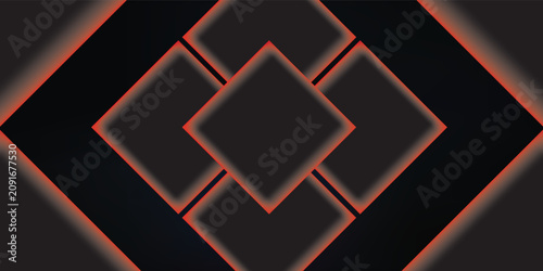 Fotografie Abstract symmetrical geometric background with centered black squares and glowing red neon frames