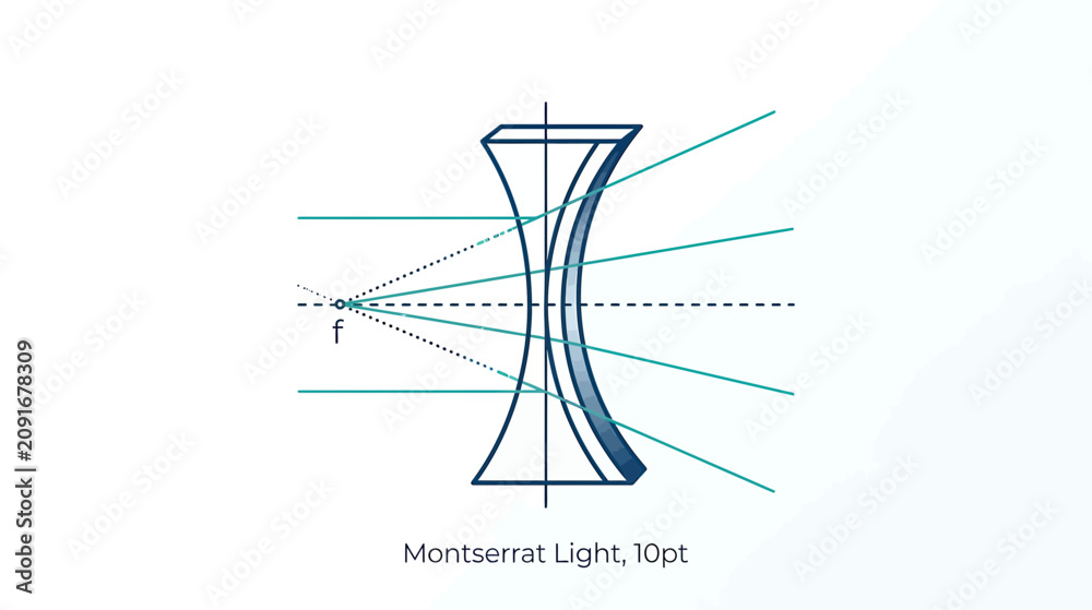 Obraz premium Concave Lens Optics Diagram, Light Refraction, Diverging Rays