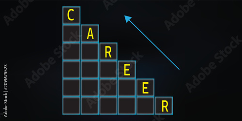 Career Growth Concept With Stacked Letter Tiles, Stairs And Upward Arrow Indicating Success